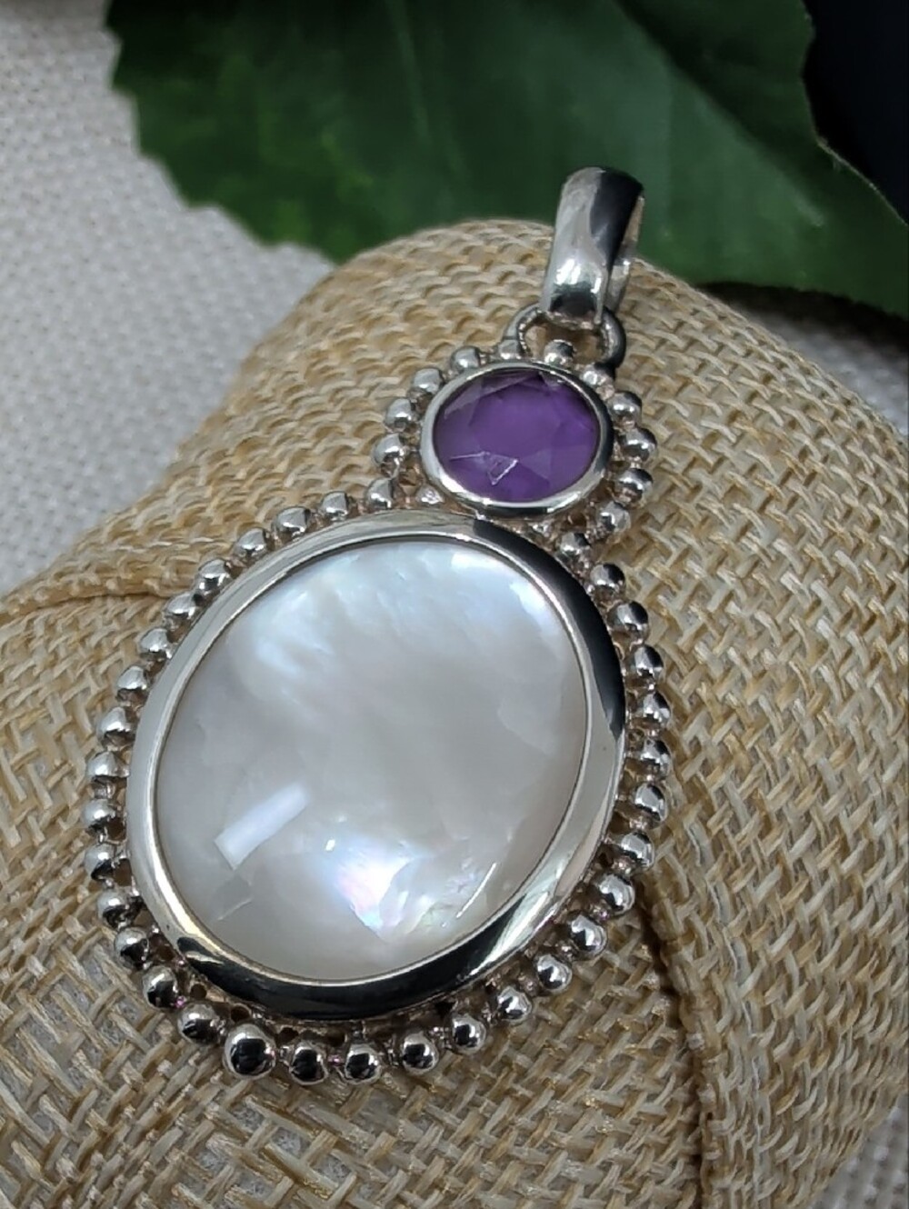 Vintage Whitney Kelly 925 Sterling Silver Mother of Pearl Amethyst Pendant - Picture 3 of 16